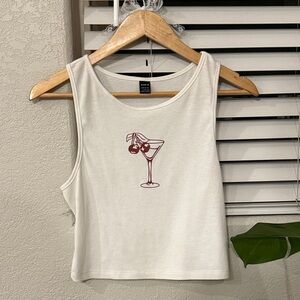 SHEIN White Crop Top with Cherry Graphic